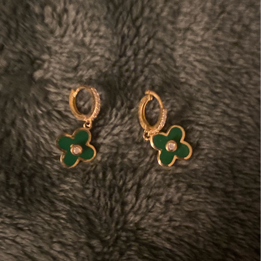 Gold and Green Kendra Scott Dangle Earrings